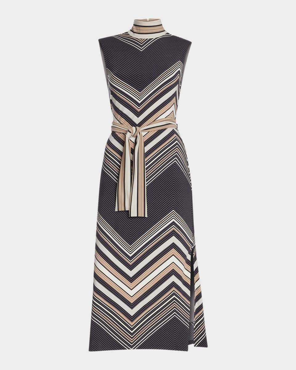 Karolina Belted Chevron Midi Dress